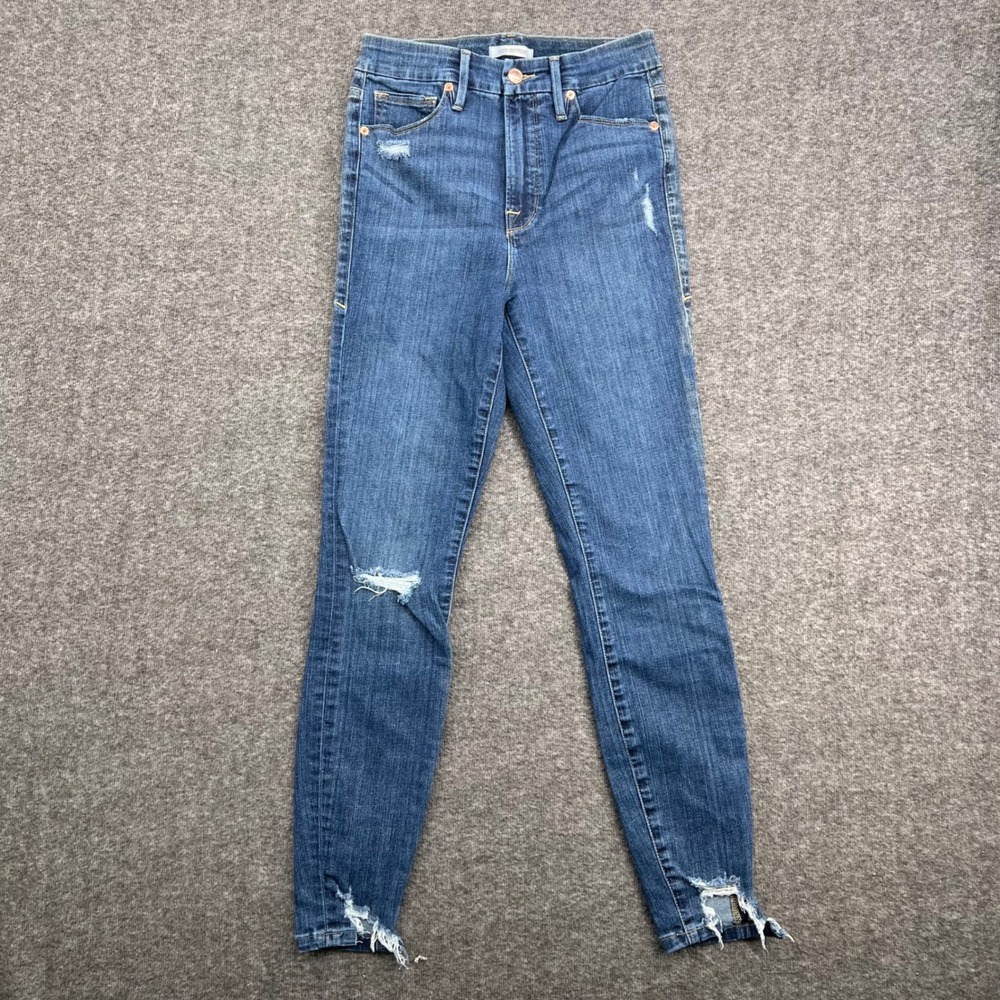 Good American Good Waist High Rise Distressed Skinny Jeans Blue Size 4/27‎
